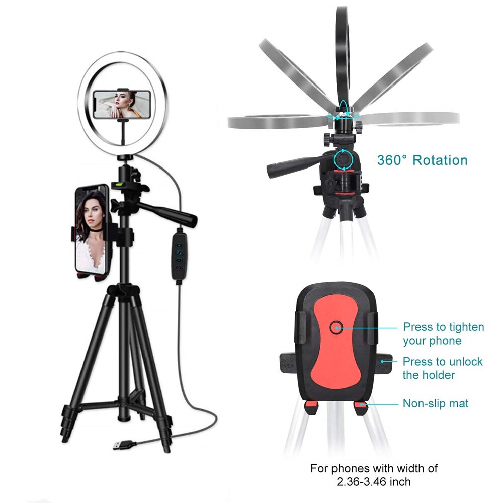 Selfie Ring Lamp Voor Ring Telefoon Fotografie Verlichting Led Ring Licht Selfie Camera Statief Kit Foto Apparatuur Para Air Black