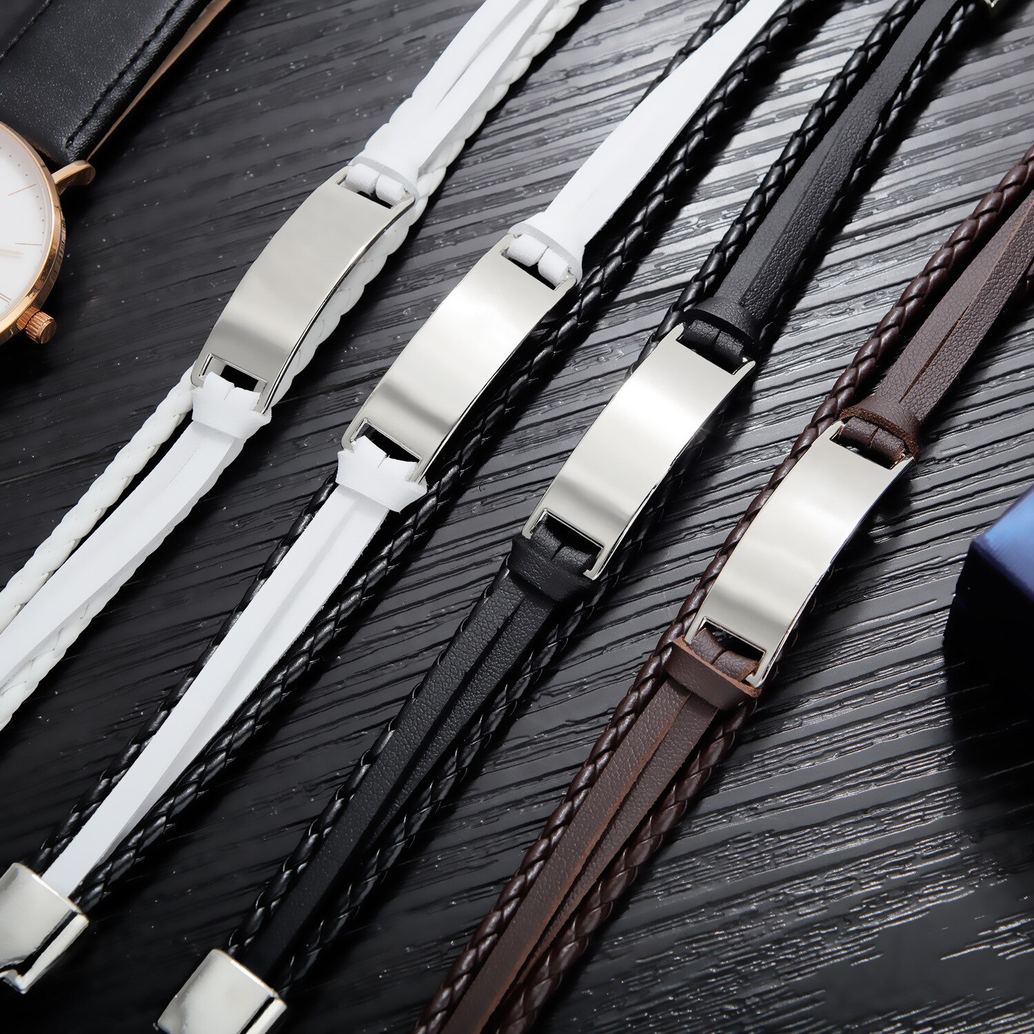 Europese Punk Pu Lederen Armband Met Smooth Tag Voor Vrouwen/Mannen Sieraden 20Cm
