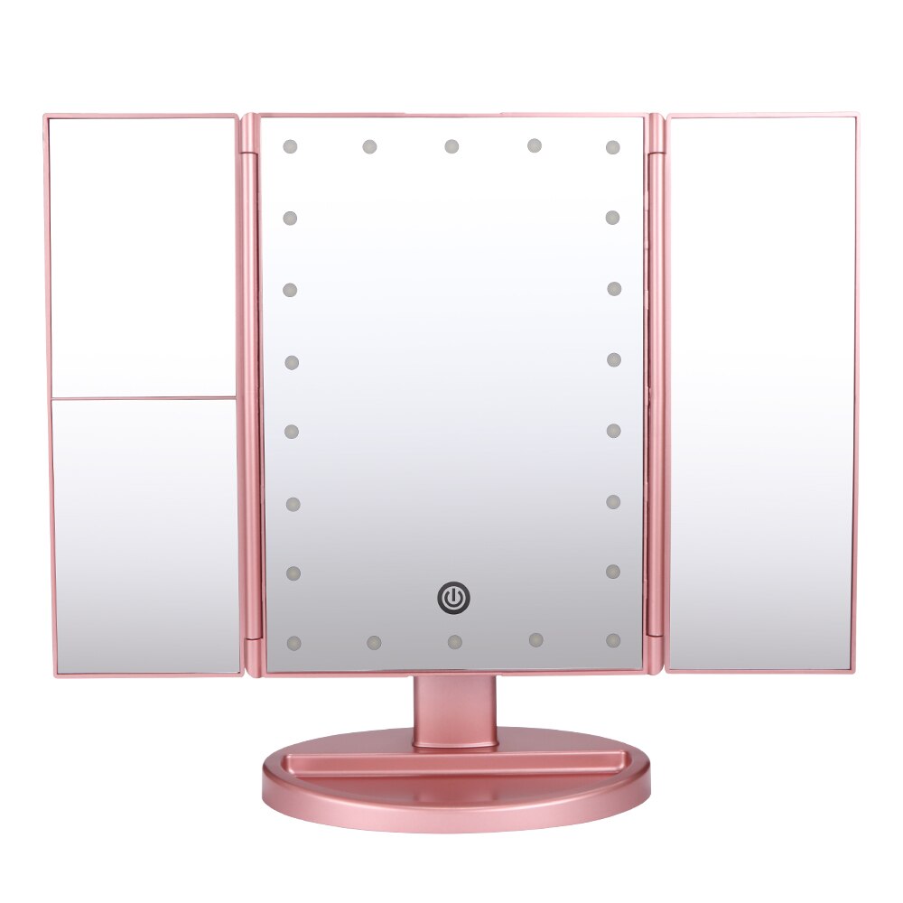 22 LED Makeup Mirror Touch Screen Mirror Lady's Home Desktop Three Sided Folding Mirror Night Light Definition Cosmetic Mirror: Pink