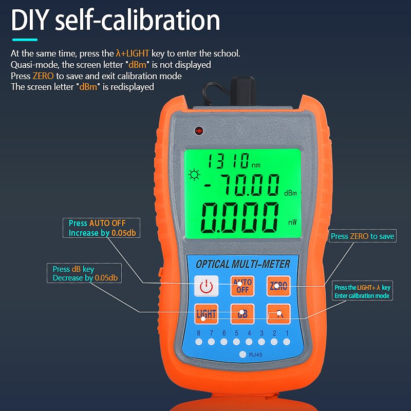 Ftth Mini Optische Power Meter AUA-G70A/50A Opm Glasvezel Kabel Tester -70dBm ~ + 10dBm Sc/fc/St Universele Interface Connector