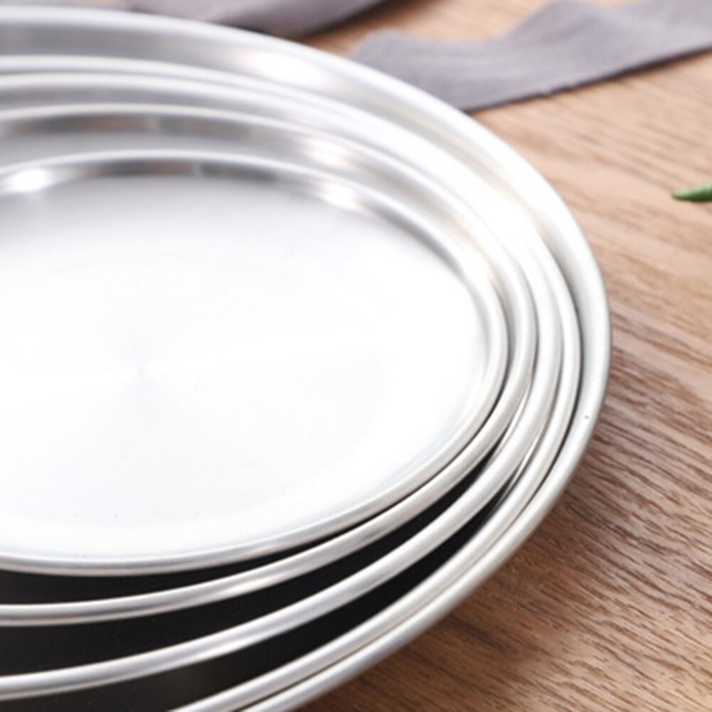 Stainless Steel Matte Round Dining Plate Tableware Dessert Pizza Dish Fruit Tray