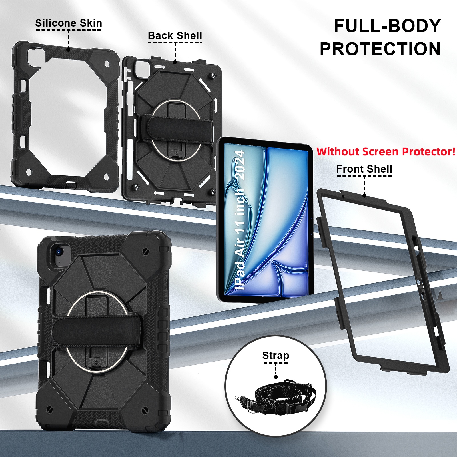 360 Draaibare Case Universeel Voor iPad Air 11 2025 2024 A3267 A3270 A2902 A2903 A2904 3-lagen Hybrid Cover Hand Schouderriem