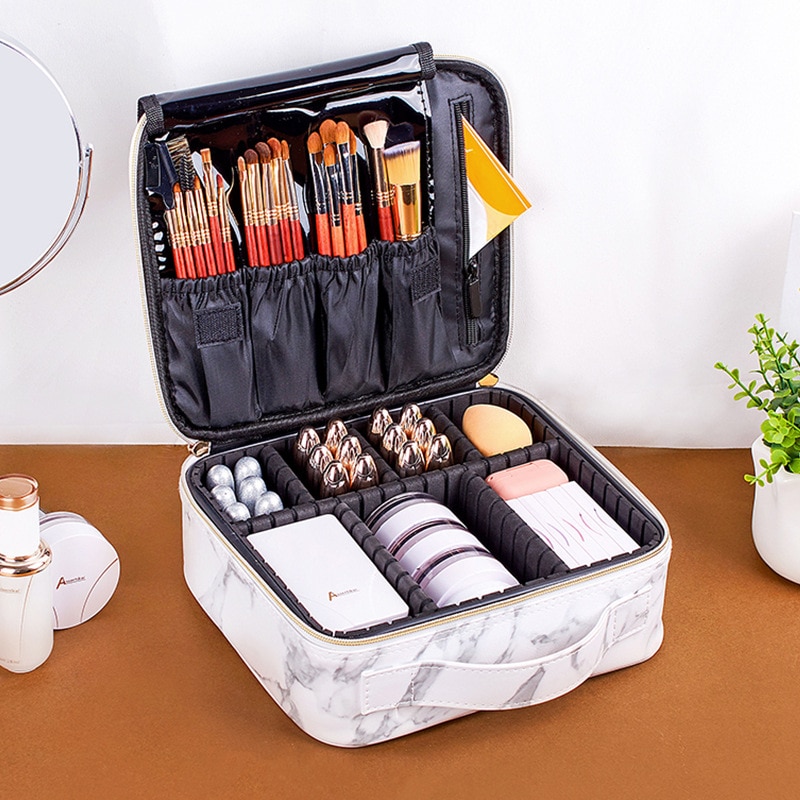 Marble Cosmetic Bag Partition Multi Functional Portable Travel Storage Makeup Case