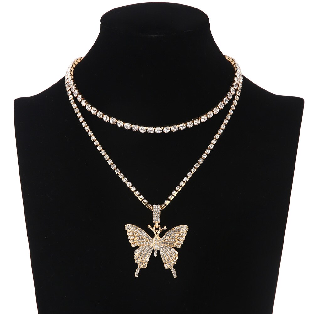 Iced para fora colar de borboleta feminino strass corrente gargantilha na moda bling chocker colares 2020 moda luxo jóias presente: gold color