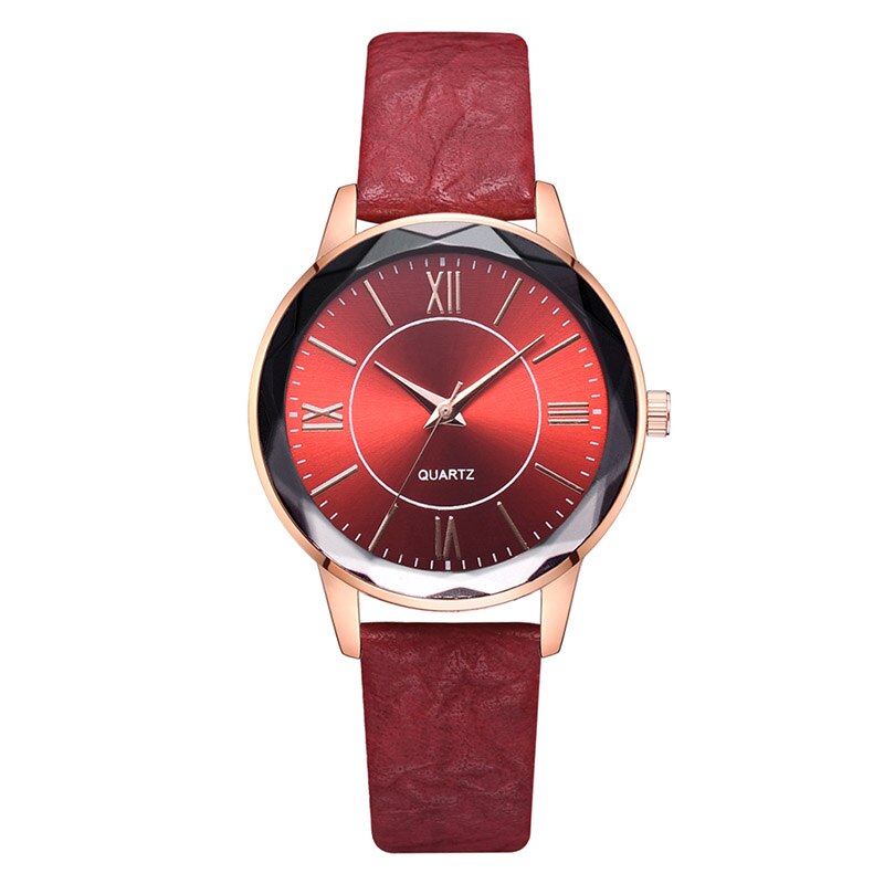 Vintage Quartz Horloge Romeinse Cijfers Wijzerplaat Met Pu Lederen Band NIN668: Rood