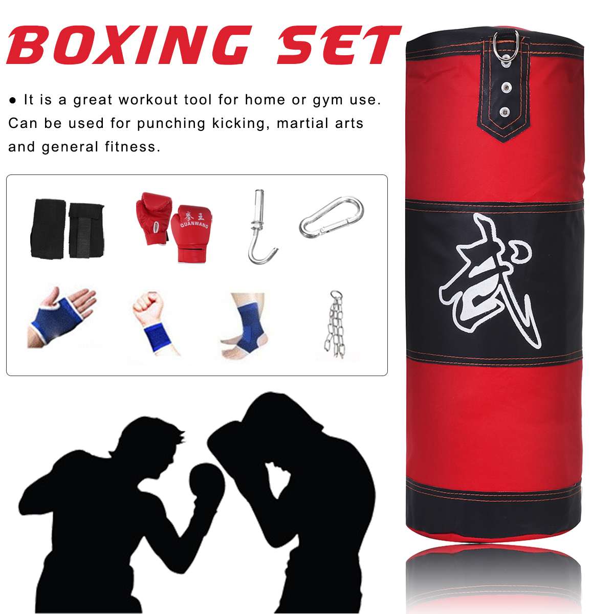 80/100/120cm Boxing Hanging Kick Sandbag Punching Bag Training Gym Adults Fitness Power Exercise Empty-Heavy Sandbag 6pcs/set