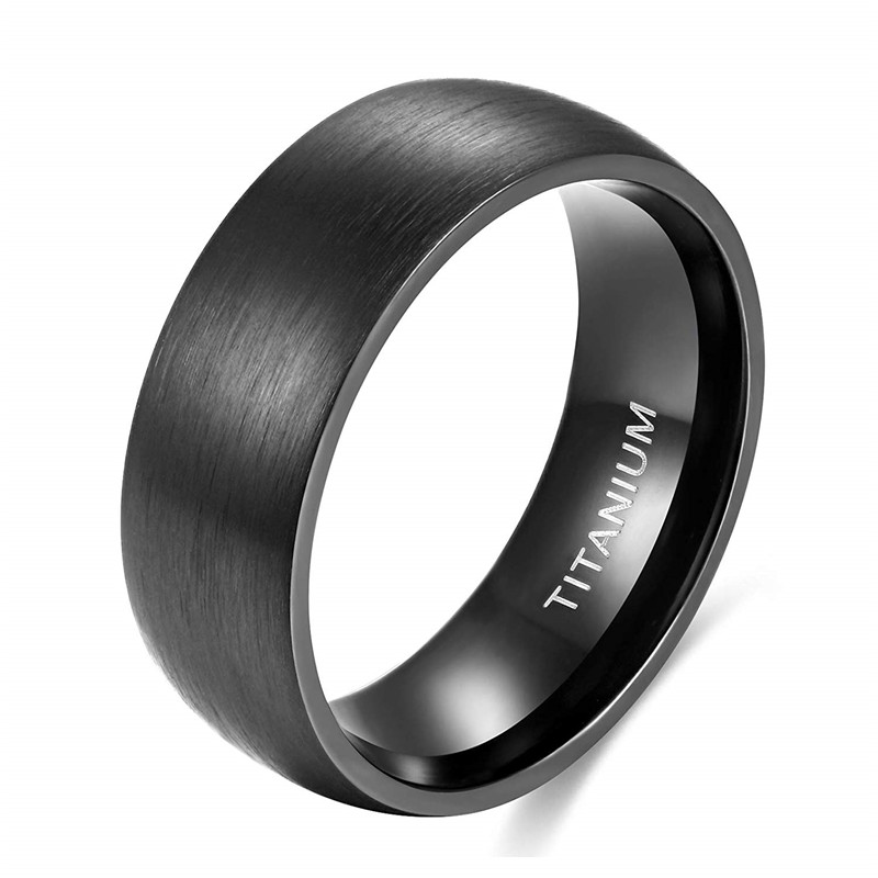 Eamti 6/8mm Black Men Rings Brushed Male Pure Titanium Ring Cool Couple Wedding Band Unisex Dark anillo hombre Allergy free: 10 / 8mm