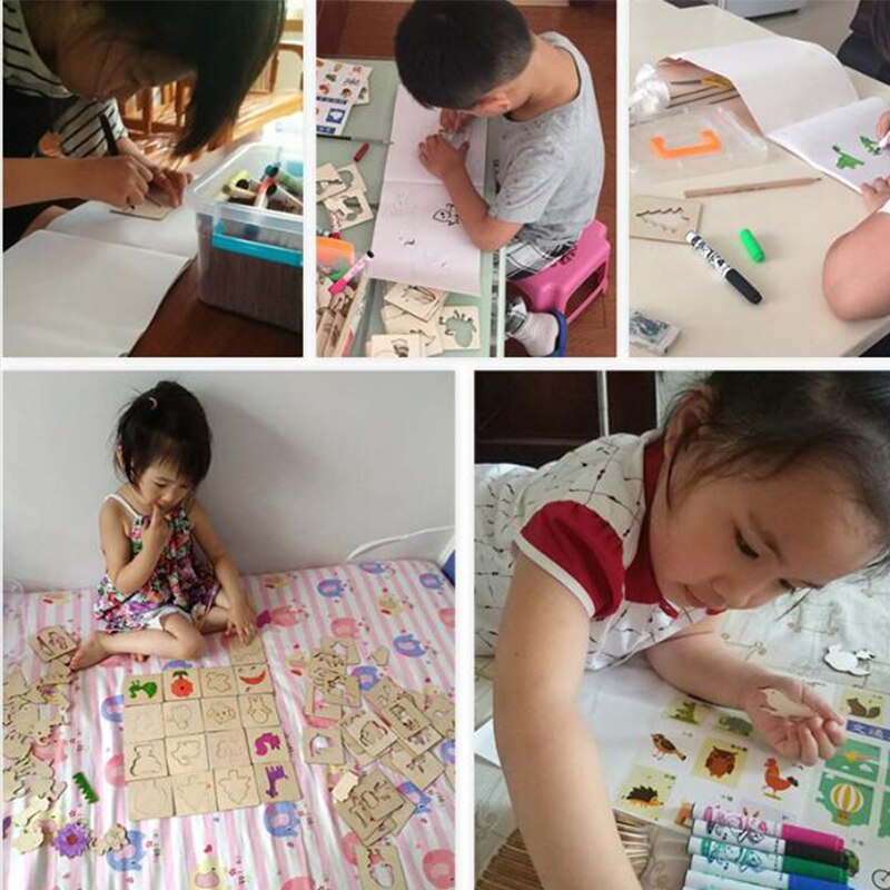 Børn træ graffiti skabeloner maleri kunstværktøjer setfor børns kreativitet børnehave skitsering tegning børn lærer