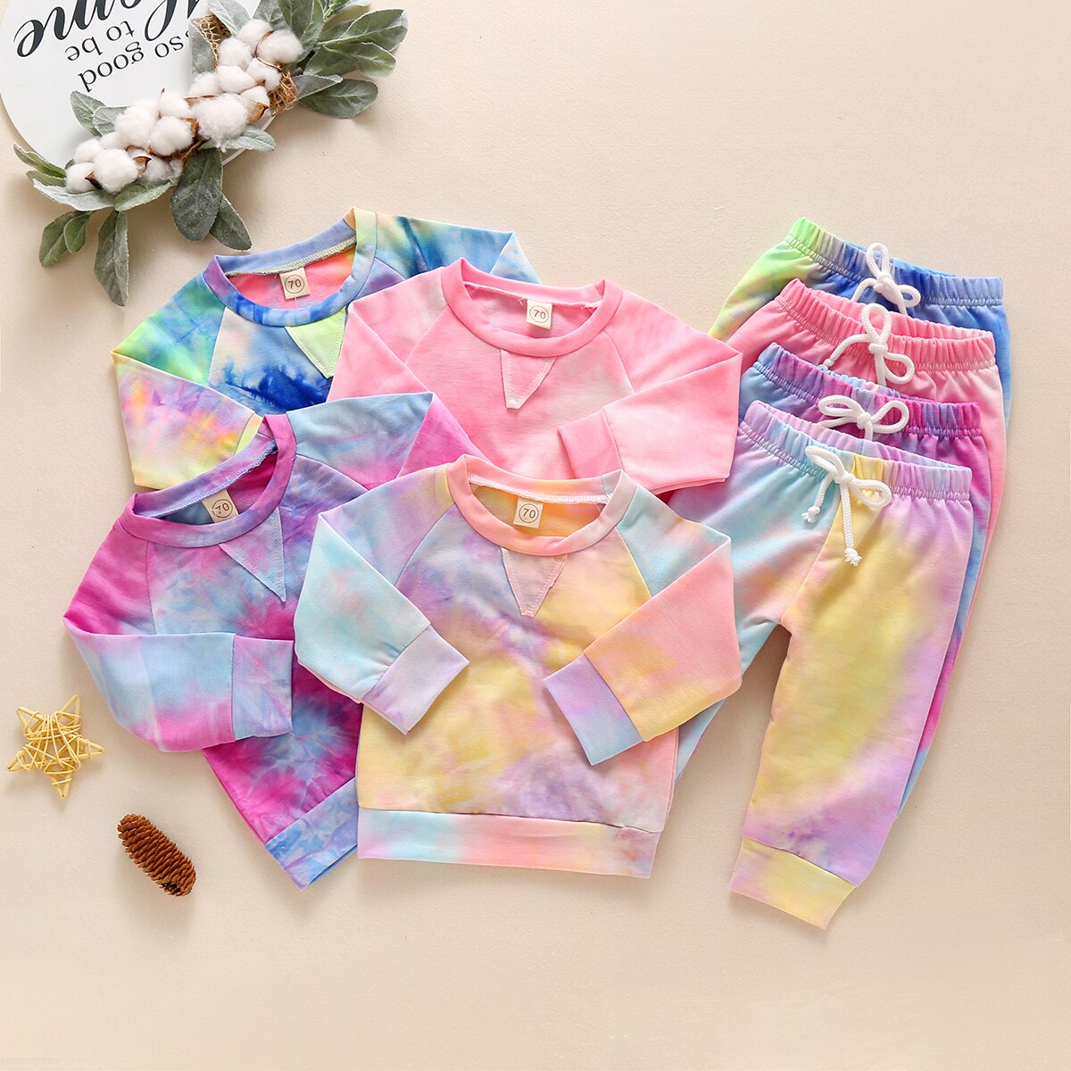 Autumn Kids Tie dye Tracksuit 2pcs 0-18M Infant Baby Boy Girl Clothing Long Sleeve Colorful Sweatshirt Top+Long Pants 2pcs