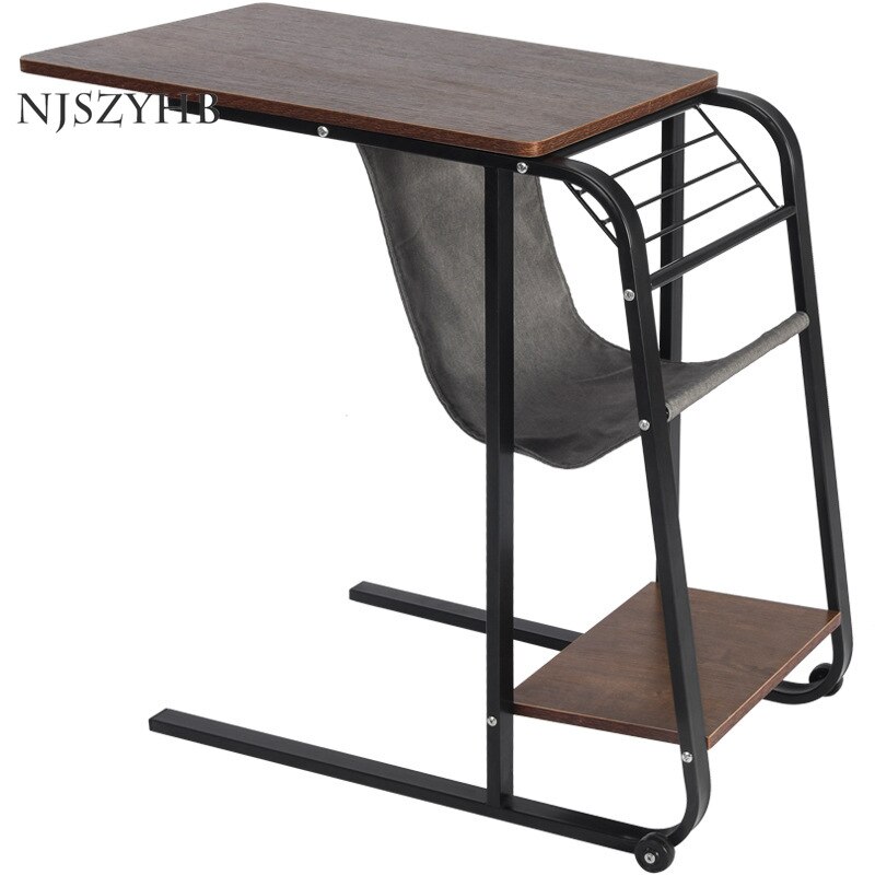Movable bedside laptop desk household carbon steel skeleton high lifting bed with small side table storage rack
