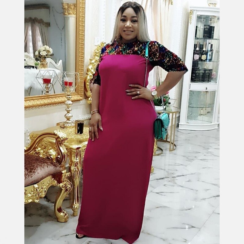 été paillettes vêtements africains grande taille robes longues femmes Dashiki traditionnel chauve-souris demi manches Maxi robe ample Club de fête