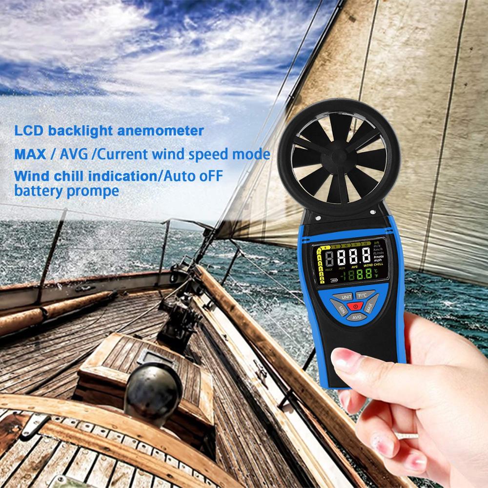 BTMETER-Anemómetro Digital de mano, medidor de viento para velocidad del viento, medidor de temperatura para barcos de tiro HVAC CFM, 8805