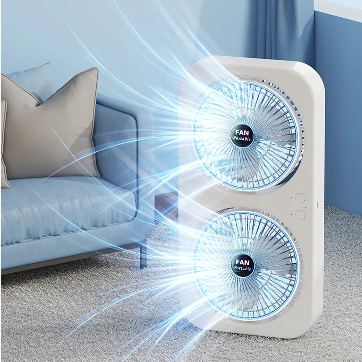 Dual Head bureauventilator met USB-opladen Draagbare wandgemonteerde stille koelventilator 3 snelheden instelbaar voor slaapzaal thuiskantoor