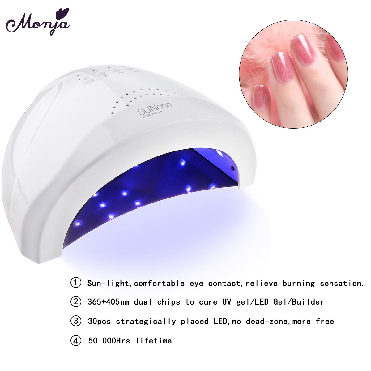 Monja sunone 2 farger 48w hurtigherdende uv gellakk led nail art lampe automatisk sensor timer negletørker manikyrverktøy