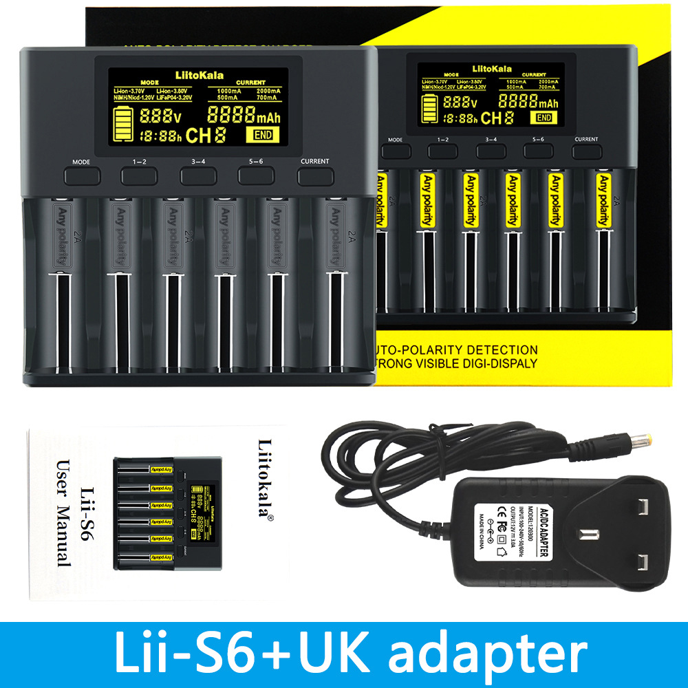 1-Slot 2 4 8 Slots 18650 Battery Charger LCD Display Li-ion 3.7V NiMH 3.2V IMR 3.8V Charger For 18650 26650 21700 26700 AA AAA: Lii-s6-UK