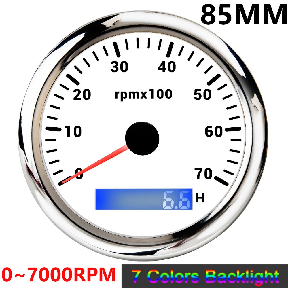 85mm Tachometer 3000 6000 8000 RPM Tacho Mit 7 Farben Hintergrundbeleuchtung Marine Boot RPM Meter Gauge LCD Tacometro Digital stunde Meter: WS 7000 rpm meter