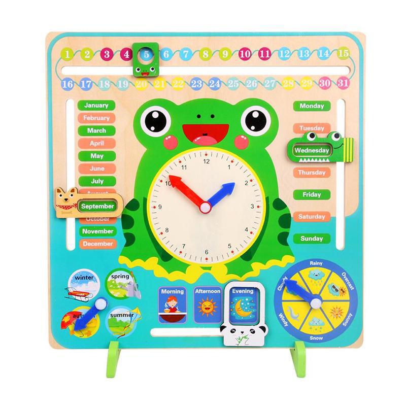 Calendar Clock Puzzle Hanging Wooden Puzzle Board Parent-child Early Education Toy Learn Time Season Weather Month: Default Title