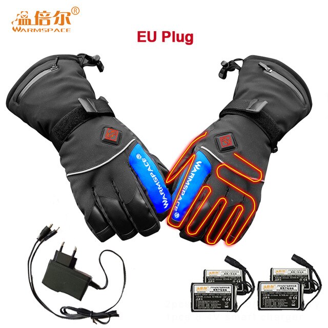 Warmspace 7,4 V guantes eléctricos recargables calentados con batería de litio de esquí guantes de invierno calientes calentados para ciclismo guantes de esquí