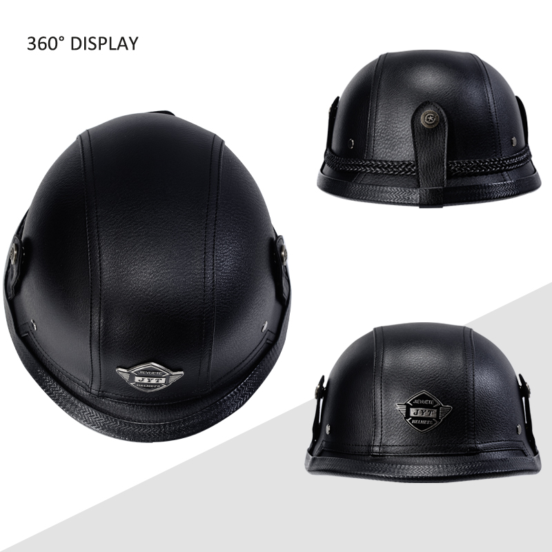 De oorlog II Duitse M35 halfshell handgemaakte lederen helm voor heren dames met Halley Goggle Skull Cap voor Cruiser Scooter Chopper