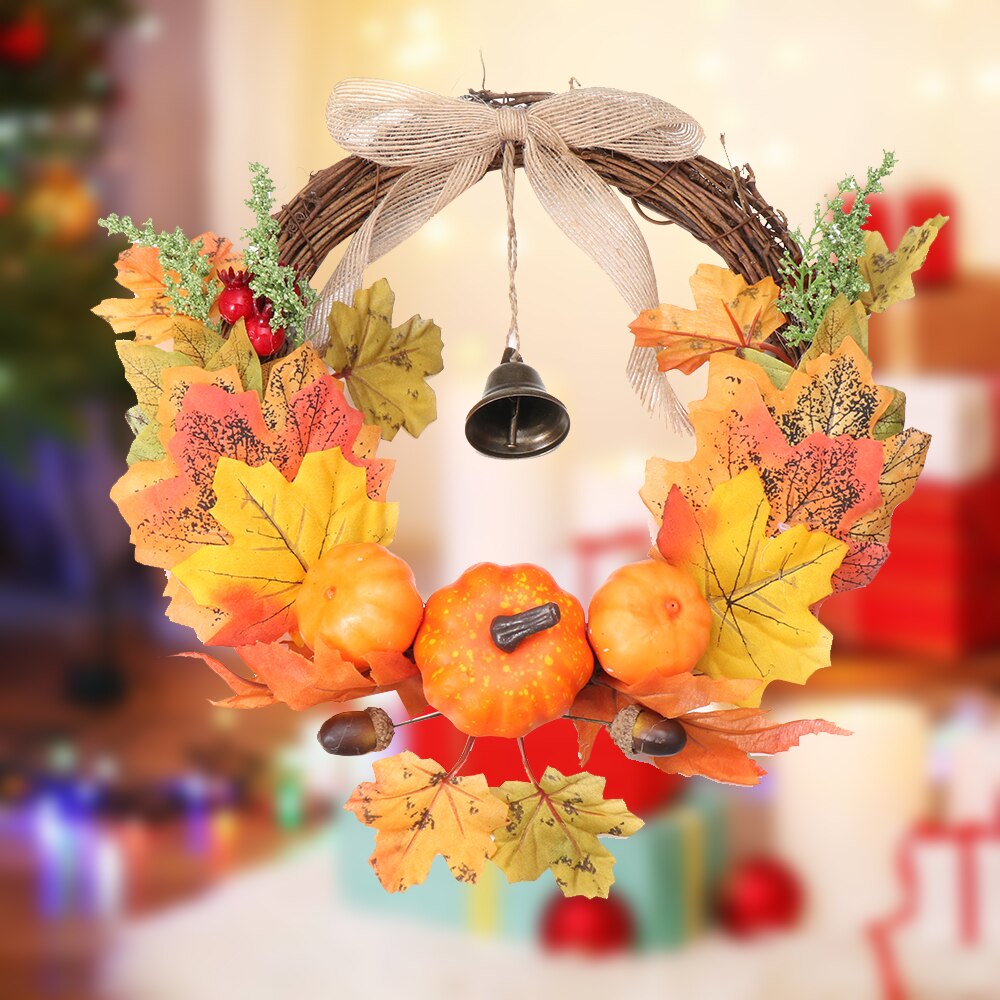 Kunstmatige Bladeren Krans Herfst Pompoen Berry Maple Leaf Bell Fall Deur Muur Krans Ornament Krans Halloween Party Decor