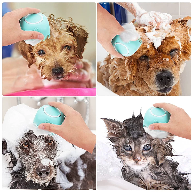Brosse de douche en Silicone pour chien et chat, distributeur de shampoing pour animaux de compagnie, masseur, brosse de bain, salle de bain, lavage des chiots, brosse de toilettage, accessoires pour chiens