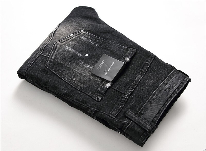 Licht Luxus männer schlank-passen Zerrissene Edle Schwarz Jeans, Weiß Waschen lässig Jeans, kratzer Stilvolle sexy Straße Jeans;