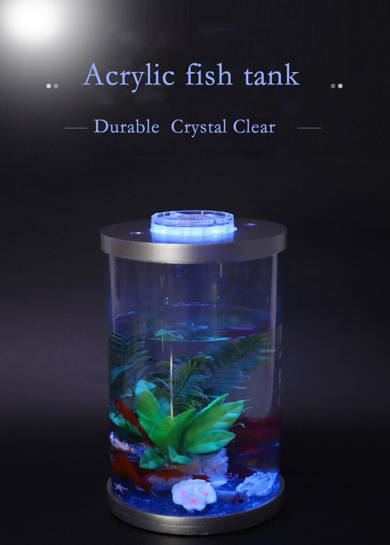 LeChong Mini Aquarium Fish Tank With Light No Need To Plug In Small Turtle Tank Office Table Desktop Aquatic Fighting Fish Tank