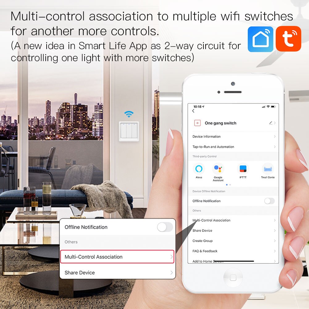 Interruptor de pared inteligente con control por aplicación móvil, pulsador de luz sin cable neutro, necesario N + L, compatible con Tuya, Zigbee, Alexa y Google Home