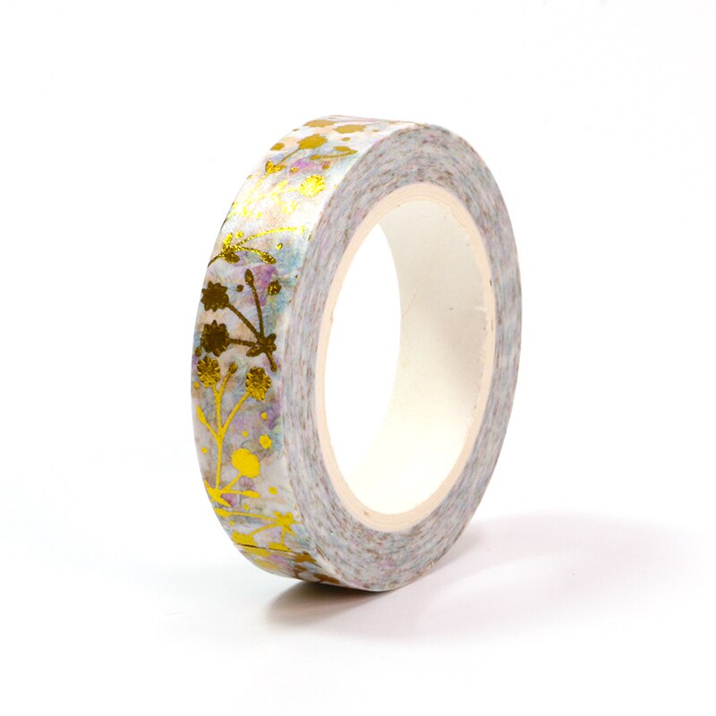 1Pc 10Mm * 10M Folie Lente Gouden Bloemen Bladeren Decoratieve Washi Tape Diy Scrapbooking Afplakband School office Supply