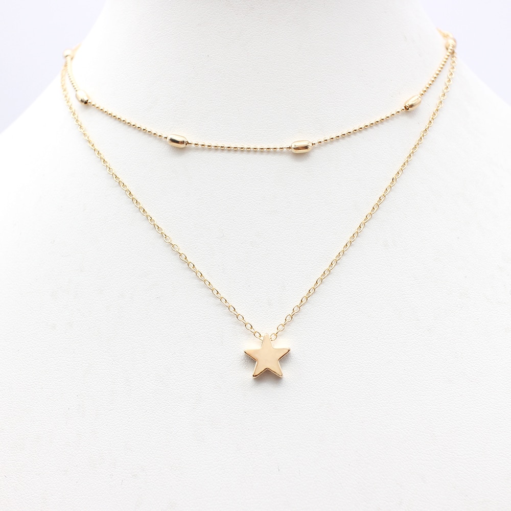 Einfache Herz zwei schichten Halsband Halsketten Für Frauen Multi Schichten Perlen Chocker kragen ras du cou Collier femme Minimalistischen schmuck