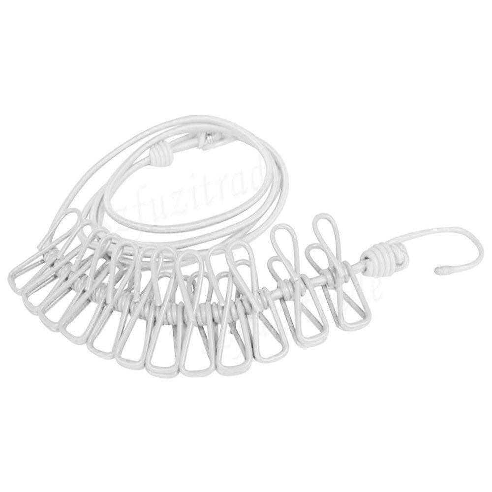 185cm Portable Multifunctional Drying Rack Clips Cloth Hangers Steel Clothes Line Pegs Travel Clothespins -TF: White