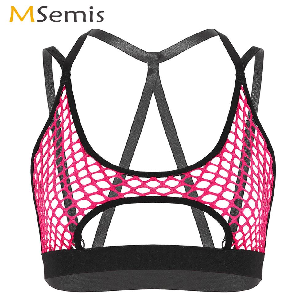 Femmes Streetwear haut court Sexy Rave voir à travers pure résille gilet Clubwear évider entrecroisé sous-boob Camisole haut