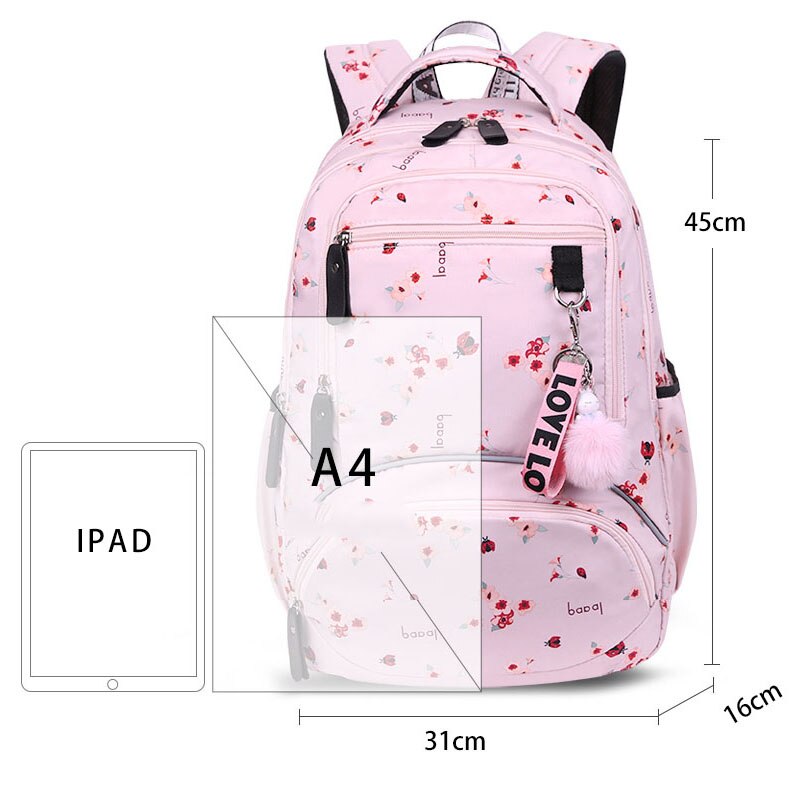 Fengdong Kinderen Schooltassen Voor Meisjes Schattige Kersenbloesems Boek Tas Student Meisjes Waterdichte Nylon Lichtgewicht School Rugzak