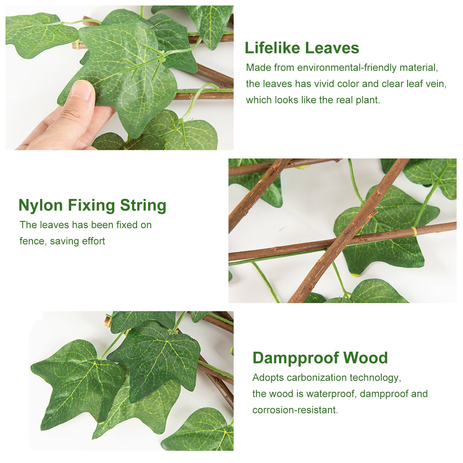 Retractable Artificial Garden Fence Expandable 40CM Faux lvy Privacy Fence Gardening Plant Wood Vines Climbing Frame Waterproof