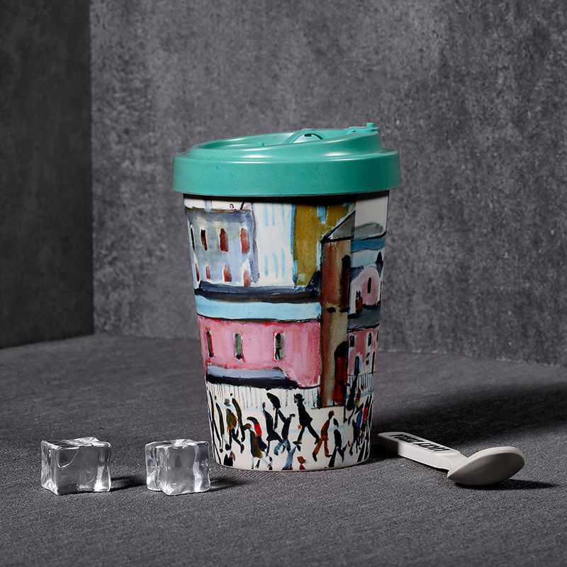 Taza de agua de fibra de bambú, vaso de Material ecológico de 450ml, taza pintada a mano para café y leche, , J181: 7