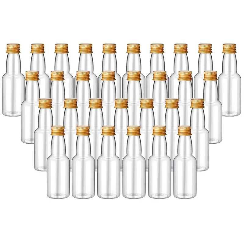 50Pcs 30ml-150ml Empty Clear Plastic Mini Liquor Bottles Refillable Spirits Container For Juice Drink Wine Alcohol Wedding Party: Gold / 3ml