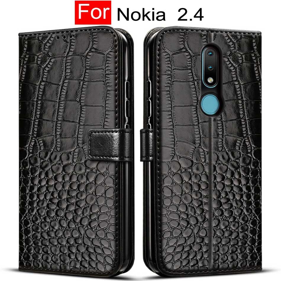 Étui portefeuille à rabat en cuir avec porte-cartes, pour Nokia 2.4, 2.4: Black