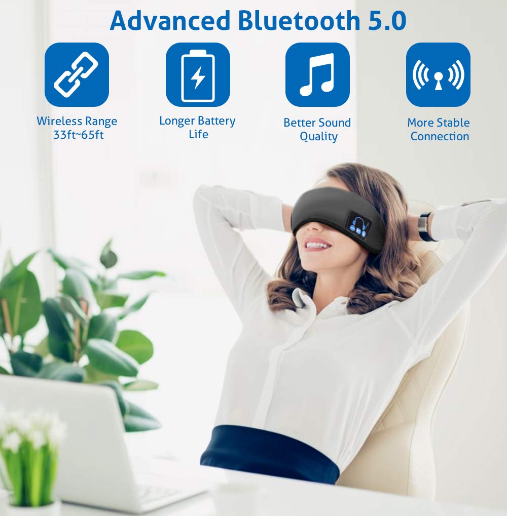 Sovehovedtelefoner søvn øjenmaske bluetooth trådløst sove pandebånd super blødt vaskbart trådløs musik rejsehjælper