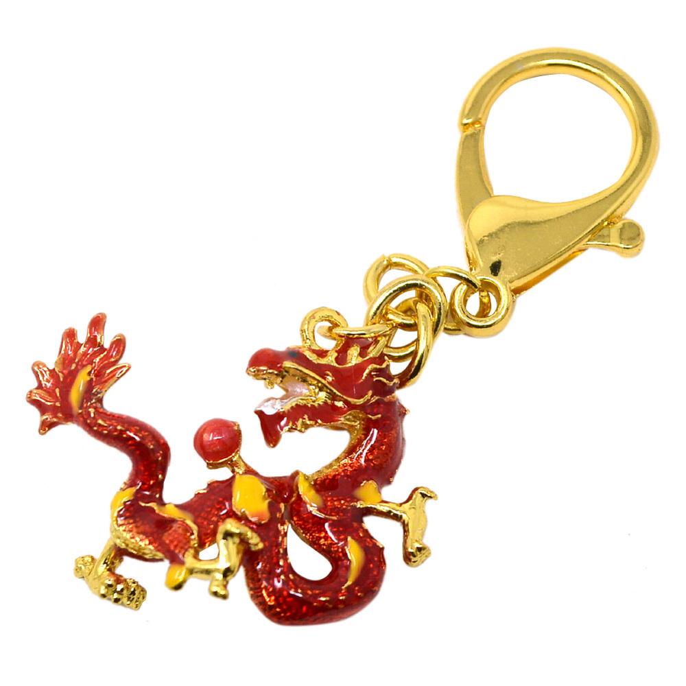 Feng Shui Fire Dragon Holding Fireball to Suppress Quarrelsome&Conflict Energies Keychain W4161