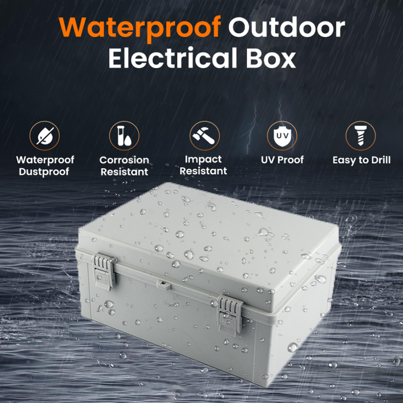 Caja de sellado electrónico impermeable para exteriores, carcasas ABS de distribución de cubierta gris/transparente IP66 con hebilla, caja de conexiones de plástico