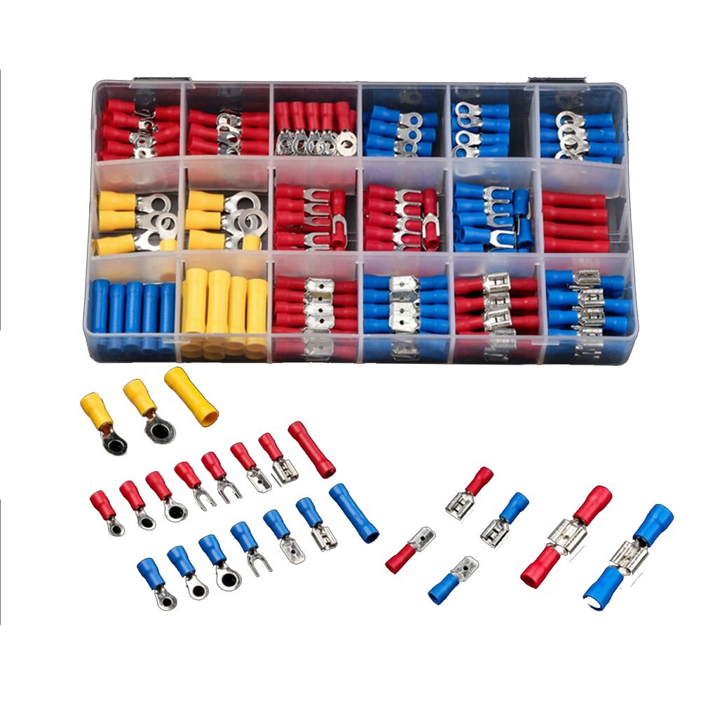 300Pcs Insulated Cable Electrical Connector With Pin Terminals Electrical Wire Crimp Rolled Ring Spade Fork Kit