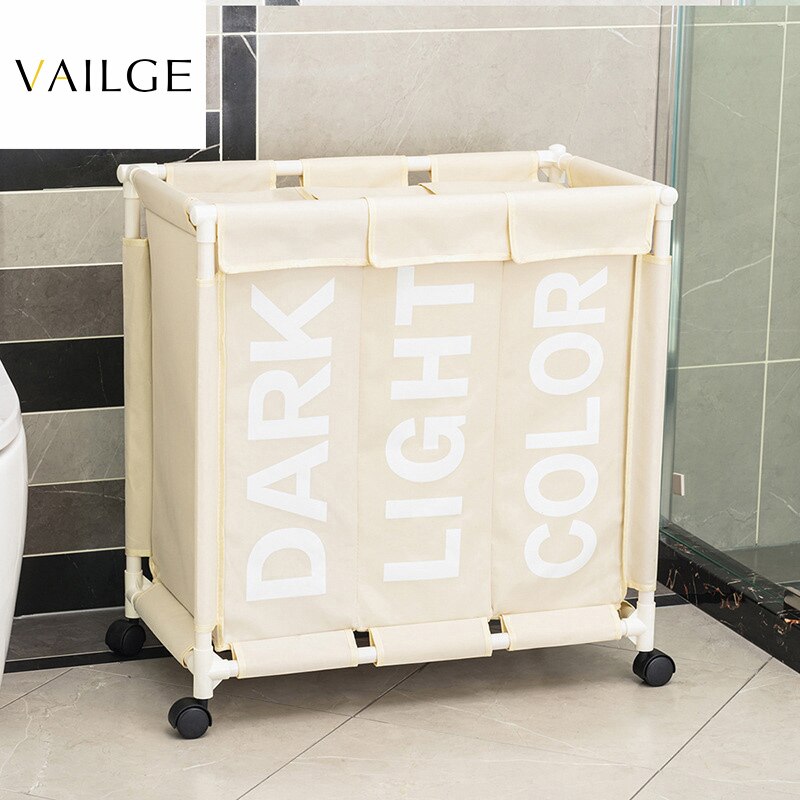 Rolling Wasmand Organizer 3 Raster Grote Wasmand Bin Waterdichte Waszakken Voor Vuile Kleren Opbergdoos Op Wielen: Three Grid Beige