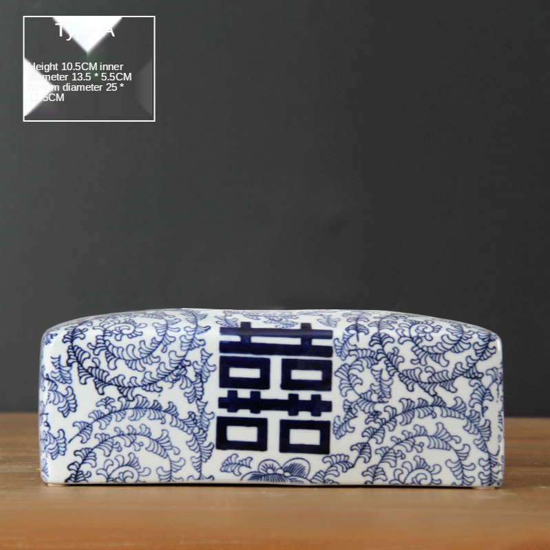 Blue and White Porcelain Tissue Box Living Room Coffee Table Xi Character Desktop Napkin/Tissue Holder Home Living