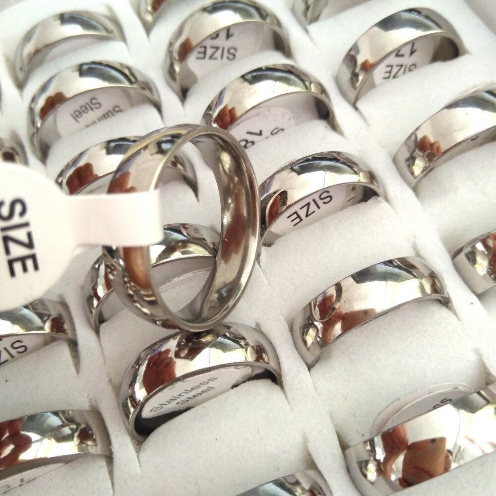 Groß Viele 200 stücke Unisex Silber Band 6mm Breite Edelstahl Komfort fit Ringe Größe 17-18-19-20-21mm Mix