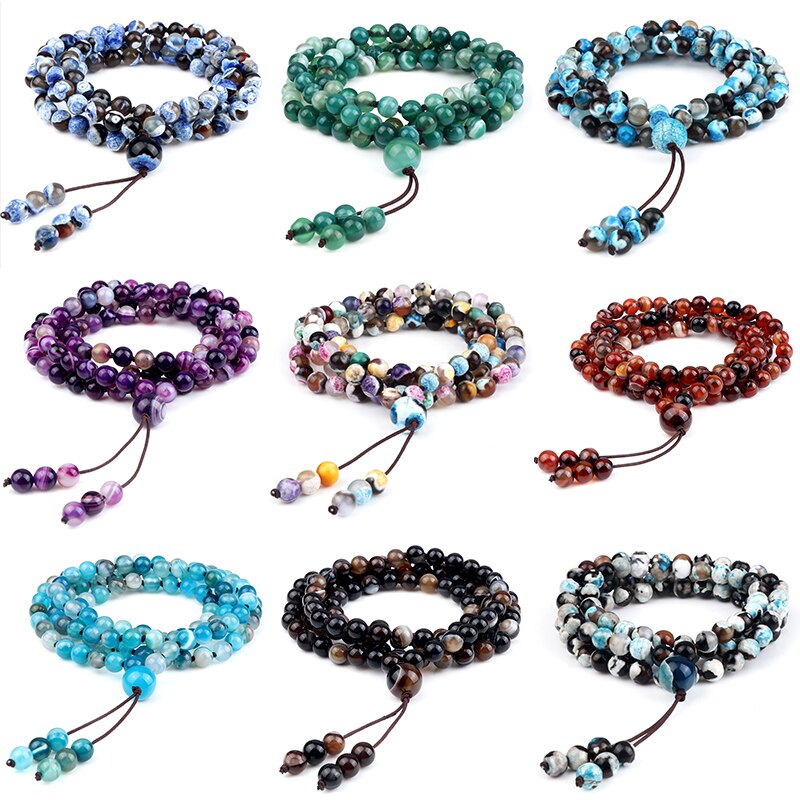 9 herrenarmbänder in verschiedenen stilen , 6mm natürliche blaue und violette achat-onyx-steine , 108 mala-ketten und -armbänder für damen