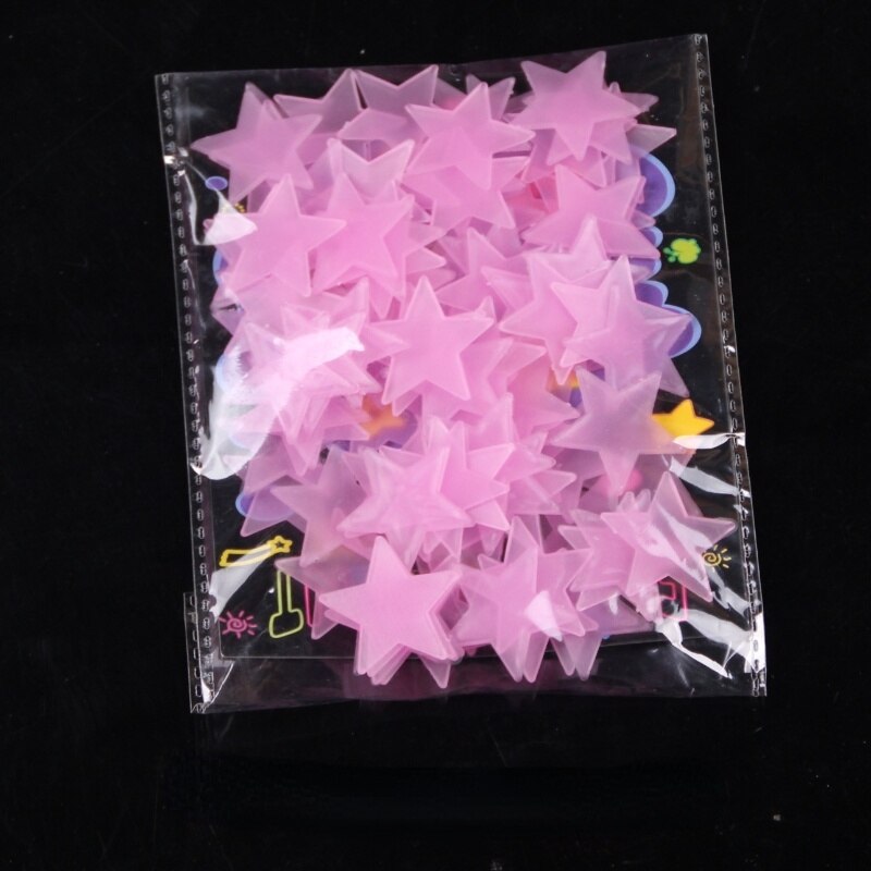 100/50/25 sztuk naklejki ścienne świecące w ciemności dziecko dzieci sypialnia Home Decor kolorowe gwiazdki Luminous fluorescencyjne na ścianę naklejki kalkomania: pink / 100pcs