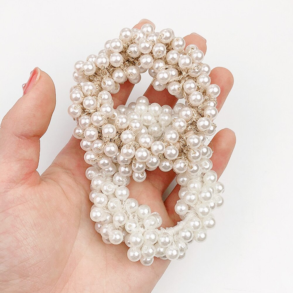 Women Girls Colorful All Pearls Elastic Hair Bands Sweet Hair Ornament Headband Scrunchie Hair Accessories