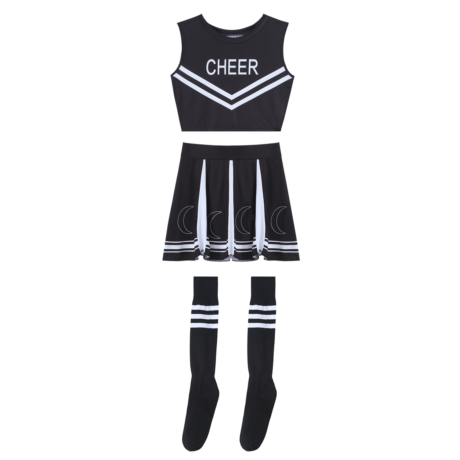 Vrouwen Sexy Cheerleading Uniformen Outfit Cheerleader Kostuum Mouwloze Crop Top Met Rok Sokken Cosplay Party Stage Performance