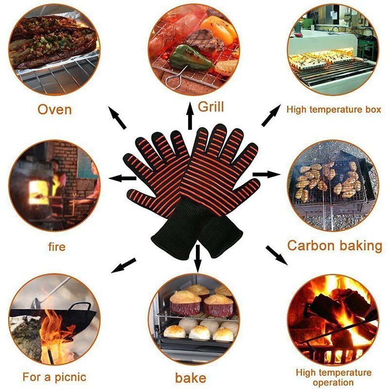 2 stk silikone bomuld ovnhandsker køkkenhandsker grill madlavning handske ekstrem varmebestandig tyk ovn handsker køkken tilbehør