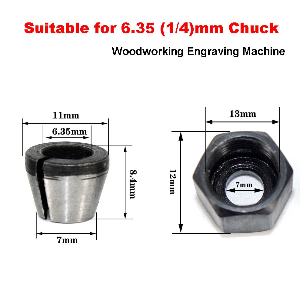 1/4 ''6mm 6.35mm 8mm haste fresa pinça mandril e porca para aparador elétrico de madeira roteador máquina de gravura: 7MM